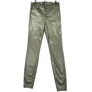 Kut from the Kloth Olive Green Coated Skinny Pants High Rise Button Fly Size 2